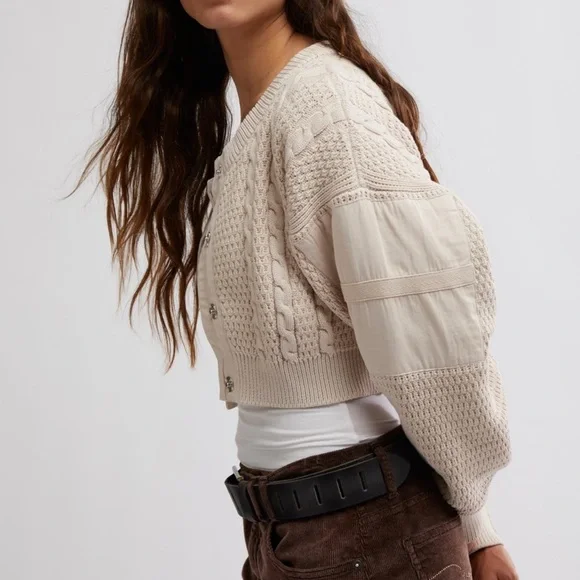 NWT- FP- Heritage Cardigan Cream Cable Knit Women's Sweater - Picture 2 of 3